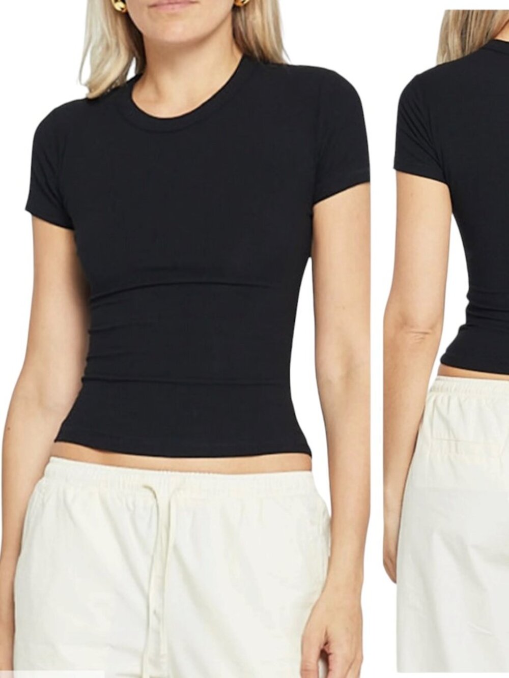 Caara Soft Lounge Ribbed Modal Tee Black NWT Size Large Stretch